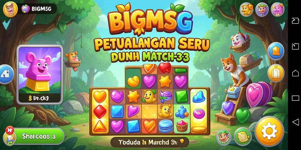 Tangkapan layar menunjukkan gameplay seru di BIGMSG, penuh warna dan tantangan Match-3.