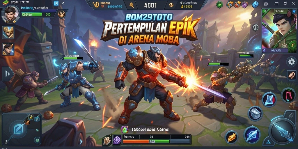 Tangkapan layar BOM29TOTO menampilkan aksi MOBA yang mendebarkan.