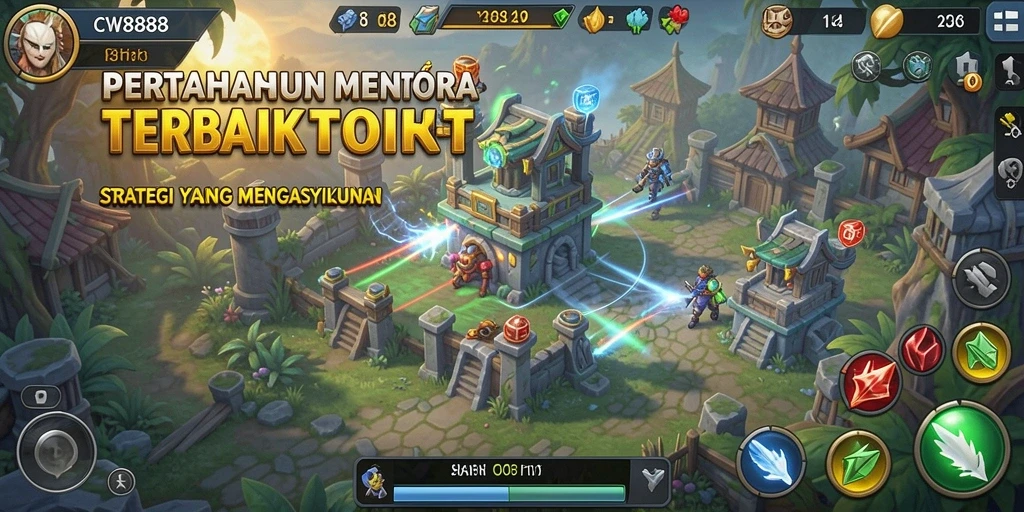 Tangkapan layar utama game menunjukkan mendebarkan gameplay Tower Defense.