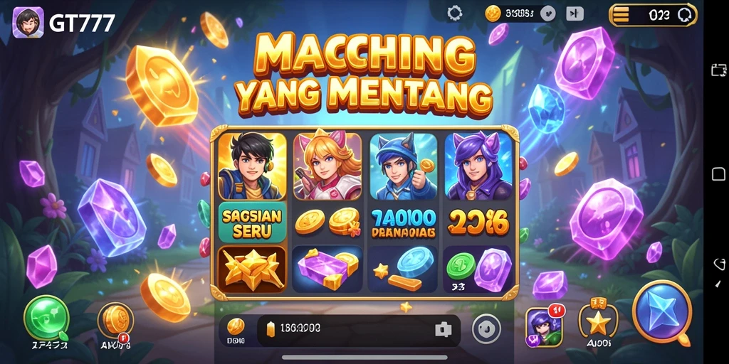 Screenshot gameplay GT777 dengan elemen colorful Match-3.