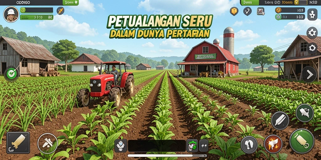 Tangkapan layar gameplay ODDIGO dengan aktivitas pertanian yang menarik.