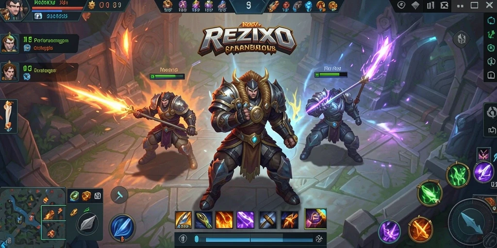 Tampilan aksi mendebarkan dalam permainan MOBA REZIXO.