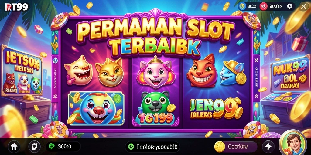 Screenshot gameplay RT99 yang menampilkan mesin Slot dan fitur bonus.